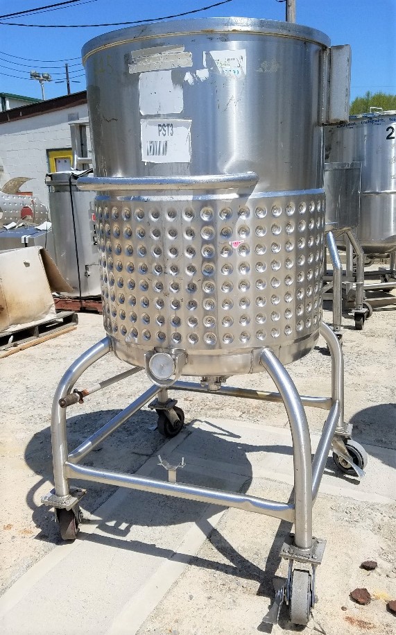 used 110 Gallon Stainless Steel Jacketed Tank. Portable on wheels.  29
